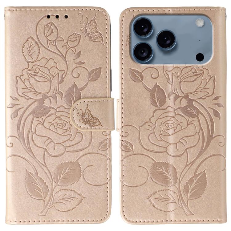 Rose Butterfly Embossed Leather Phone Case, For iPhone 18 Pro / 17 Pro, For iPhone 18 Pro Max / 17 Pro Max, For iPhone 17e / 16e, For iPhone 17, For iPhone Air