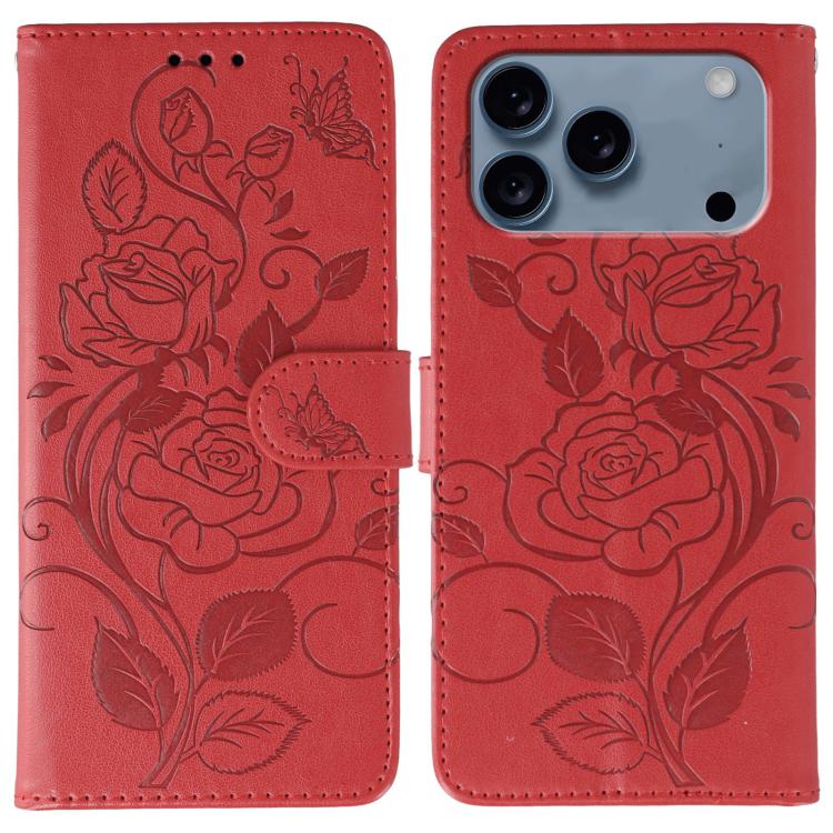 Rose Butterfly Embossed Leather Phone Case, For iPhone 18 Pro / 17 Pro, For iPhone 18 Pro Max / 17 Pro Max, For iPhone 17e / 16e, For iPhone 17, For iPhone Air