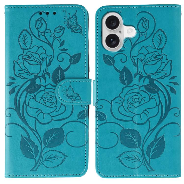 Rose Butterfly Embossed Leather Phone Case, For iPhone 18 Pro / 17 Pro, For iPhone 18 Pro Max / 17 Pro Max, For iPhone 17e / 16e, For iPhone 17, For iPhone Air