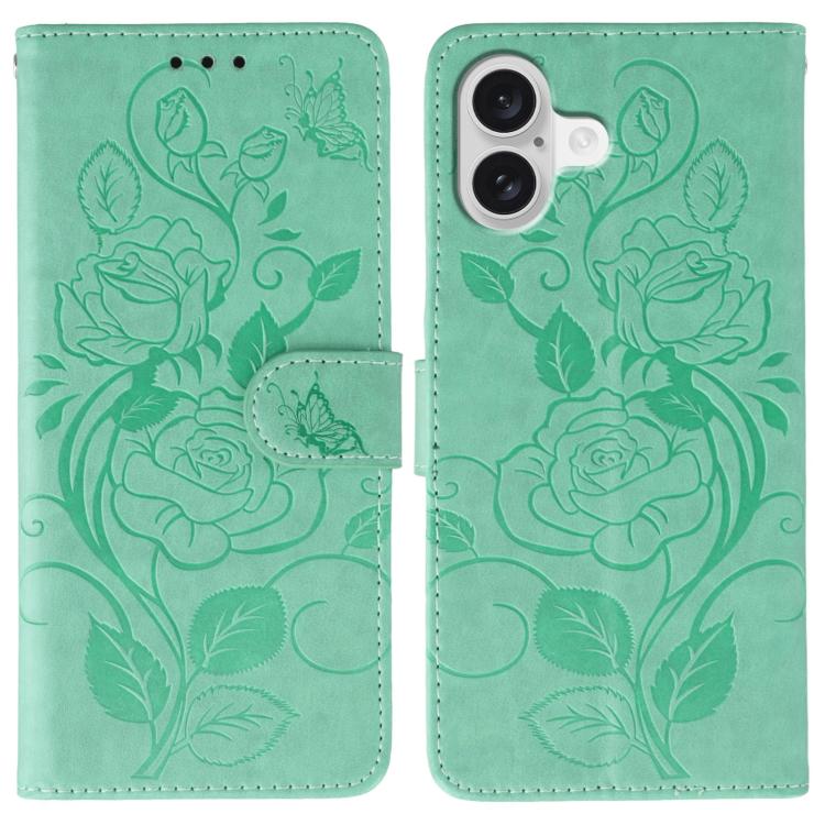 Rose Butterfly Embossed Leather Phone Case, For iPhone 18 Pro / 17 Pro, For iPhone 18 Pro Max / 17 Pro Max, For iPhone 17e / 16e, For iPhone 17, For iPhone Air