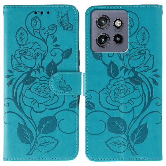 Rose Butterfly Embossed Leather Phone Case, For Motorola Edge 50 Neo, For Motorola Edge 50 Ultra, For Motorola Edge 50 Pro, For Motorola Edge 50 Fusion