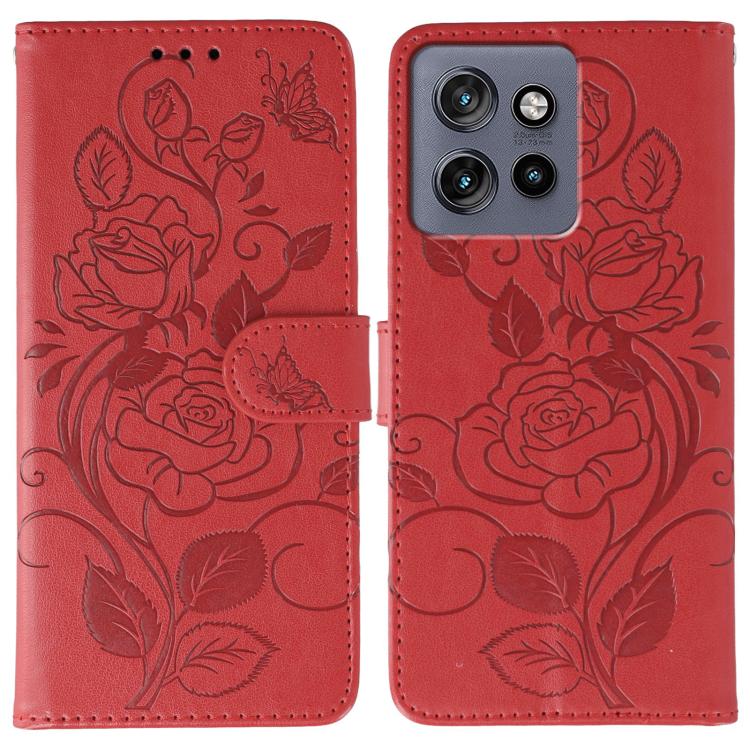 Rose Butterfly Embossed Leather Phone Case, For Motorola Edge 50 Neo, For Motorola Edge 50 Ultra, For Motorola Edge 50 Pro, For Motorola Edge 50 Fusion