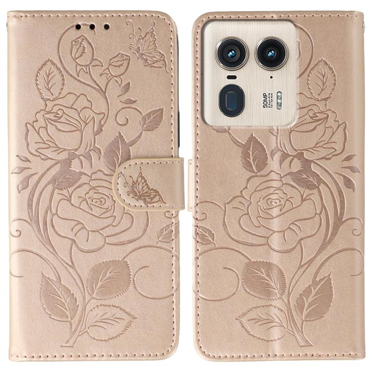 Rose Butterfly Embossed Leather Phone Case, For Motorola Edge 50 Neo, For Motorola Edge 50 Ultra, For Motorola Edge 50 Pro, For Motorola Edge 50 Fusion
