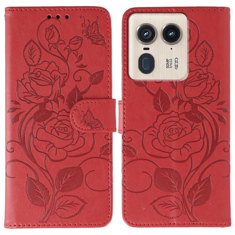 Rose Butterfly Embossed Leather Phone Case, For Motorola Edge 50 Neo, For Motorola Edge 50 Ultra, For Motorola Edge 50 Pro, For Motorola Edge 50 Fusion