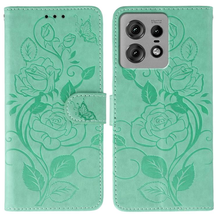 Rose Butterfly Embossed Leather Phone Case, For Motorola Edge 50 Neo, For Motorola Edge 50 Ultra, For Motorola Edge 50 Pro, For Motorola Edge 50 Fusion