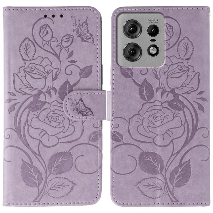 Rose Butterfly Embossed Leather Phone Case, For Motorola Edge 50 Neo, For Motorola Edge 50 Ultra, For Motorola Edge 50 Pro, For Motorola Edge 50 Fusion