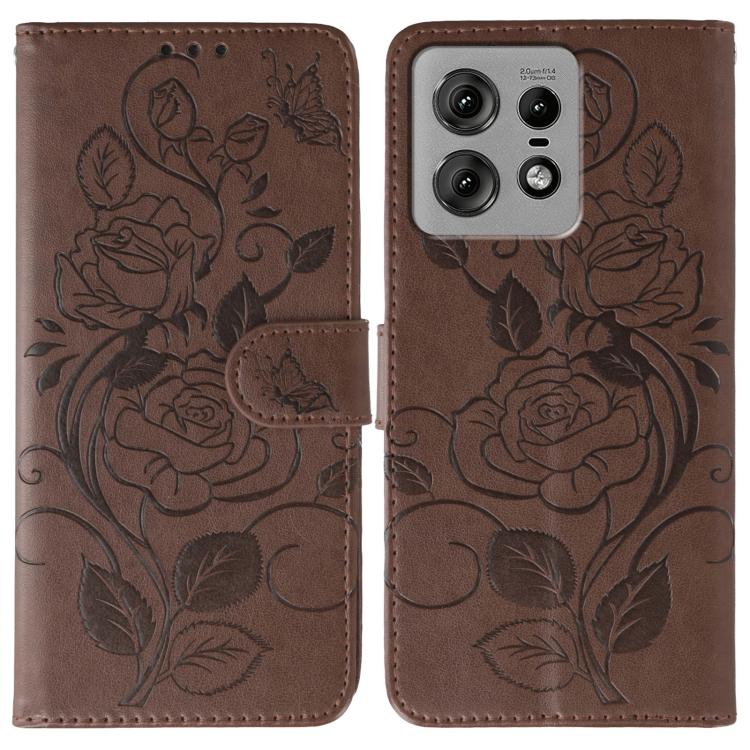 Rose Butterfly Embossed Leather Phone Case, For Motorola Edge 50 Neo, For Motorola Edge 50 Ultra, For Motorola Edge 50 Pro, For Motorola Edge 50 Fusion