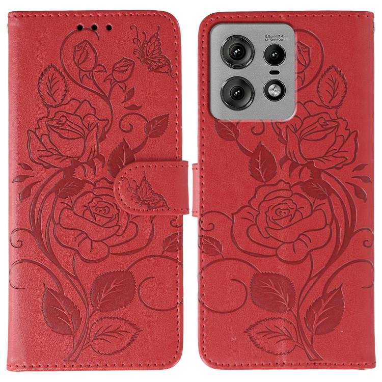 Rose Butterfly Embossed Leather Phone Case, For Motorola Edge 50 Neo, For Motorola Edge 50 Ultra, For Motorola Edge 50 Pro, For Motorola Edge 50 Fusion