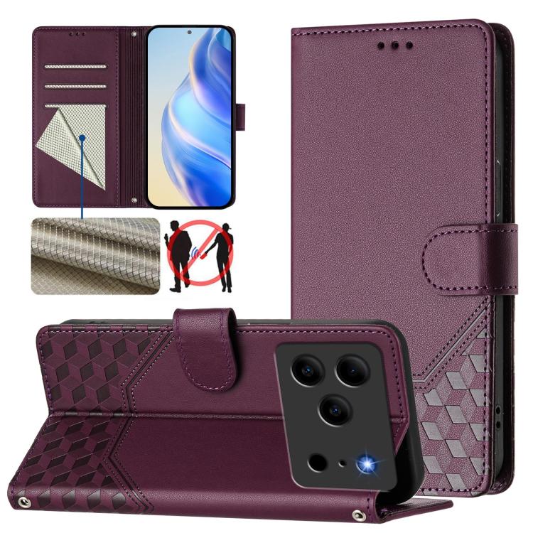 Honeycomb Embossing RFID Leather Phone Case, For Doogee Note 56 / Note 56 Pro, For Doogee N60 Pro, For Doogee Note 59 / Note 59 Pro