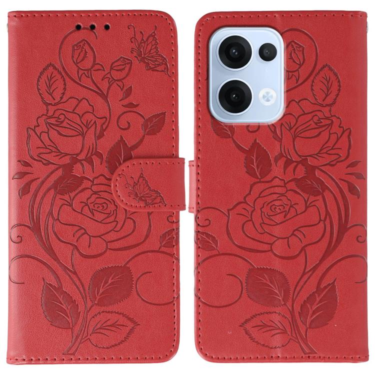 Rose Butterfly Embossed Leather Phone Case, For OPPO Find X9, For OPPO A6 Pro 5G, For OPPO Find X9 Pro, For OPPO A5 Pro 5G Global, For OPPO Reno13 Pro 5G Global, For OPPO Reno13 5G Global, For OPPO Reno13 F 4G Global / 5G Global, For OPPO Find X8