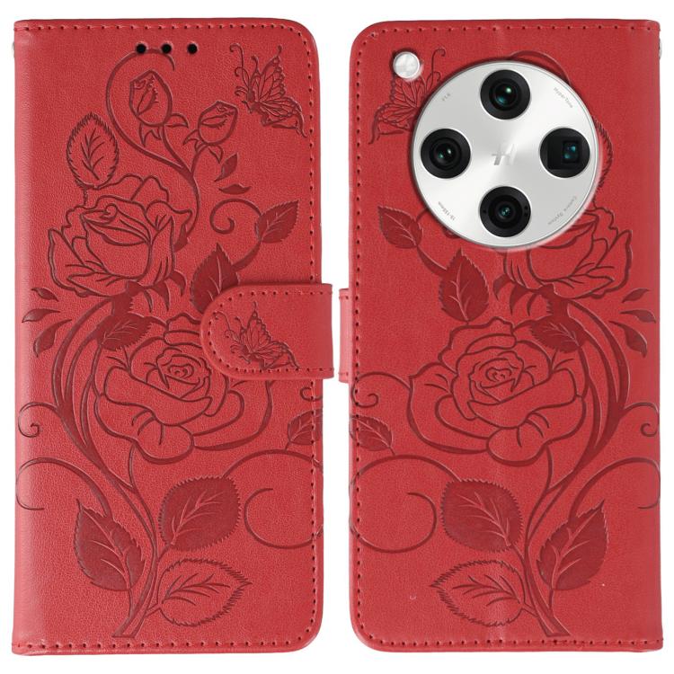 Rose Butterfly Embossed Leather Phone Case, For OPPO Find X8 Pro