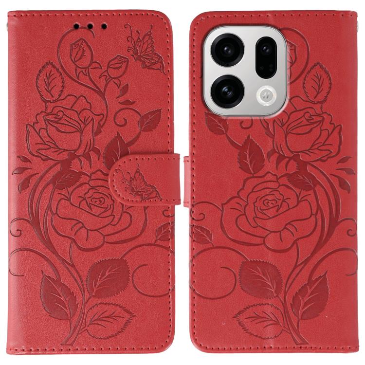 Rose Butterfly Embossed Leather Phone Case, For OPPO Find X9, For OPPO A6 Pro 5G, For OPPO Find X9 Pro, For OPPO A5 Pro 5G Global, For OPPO Reno13 Pro 5G Global, For OPPO Reno13 5G Global, For OPPO Reno13 F 4G Global / 5G Global, For OPPO Find X8