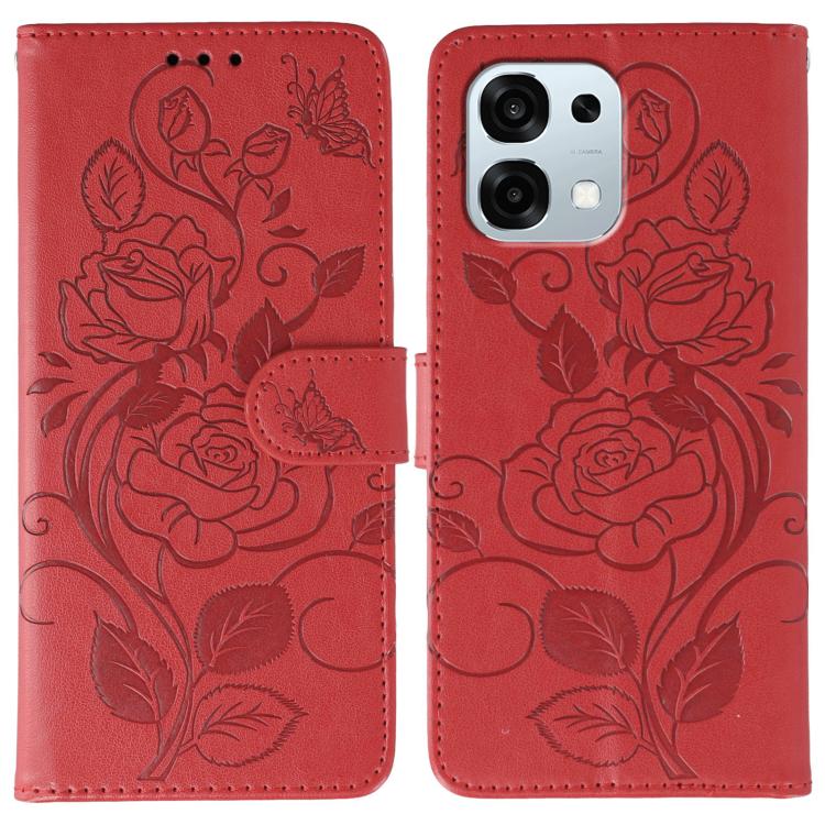Rose Butterfly Embossed Leather Phone Case, For OPPO Find X9, For OPPO A6 Pro 5G, For OPPO Find X9 Pro, For OPPO A5 Pro 5G Global, For OPPO Reno13 Pro 5G Global, For OPPO Reno13 5G Global, For OPPO Reno13 F 4G Global / 5G Global, For OPPO Find X8
