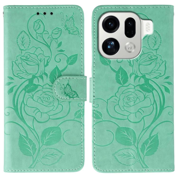 Rose Butterfly Embossed Leather Phone Case, For OPPO Find X9, For OPPO A6 Pro 5G, For OPPO Find X9 Pro, For OPPO A5 Pro 5G Global, For OPPO Reno13 Pro 5G Global, For OPPO Reno13 5G Global, For OPPO Reno13 F 4G Global / 5G Global, For OPPO Find X8