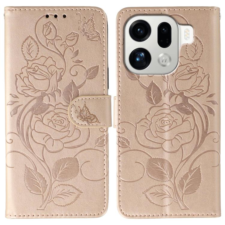 Rose Butterfly Embossed Leather Phone Case, For OPPO Find X9, For OPPO A6 Pro 5G, For OPPO Find X9 Pro, For OPPO A5 Pro 5G Global, For OPPO Reno13 Pro 5G Global, For OPPO Reno13 5G Global, For OPPO Reno13 F 4G Global / 5G Global, For OPPO Find X8