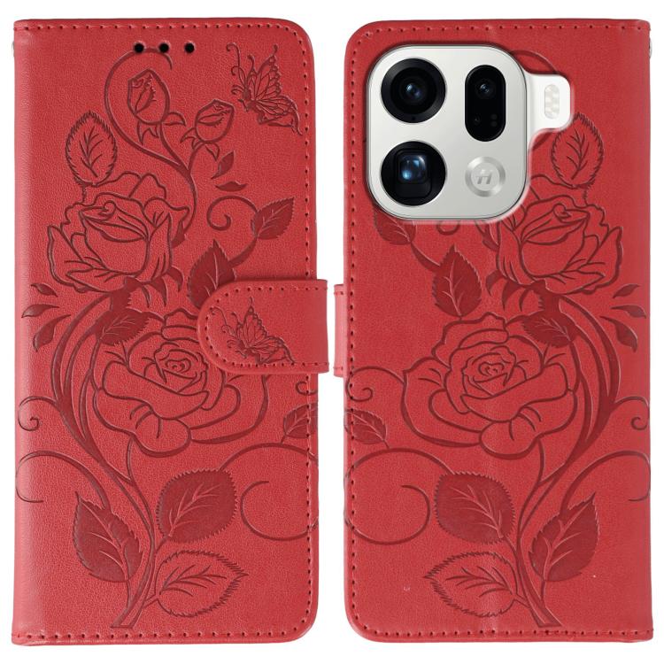 Rose Butterfly Embossed Leather Phone Case, For OPPO Find X9, For OPPO A6 Pro 5G, For OPPO Find X9 Pro, For OPPO A5 Pro 5G Global, For OPPO Reno13 Pro 5G Global, For OPPO Reno13 5G Global, For OPPO Reno13 F 4G Global / 5G Global, For OPPO Find X8