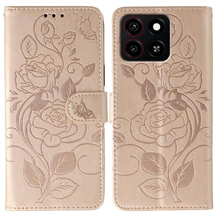 Rose Butterfly Embossed Leather Phone Case, For ZTE Blade A35