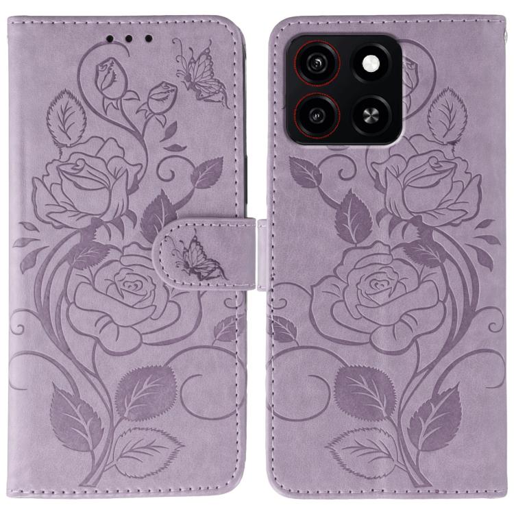 Rose Butterfly Embossed Leather Phone Case, For ZTE Blade A35