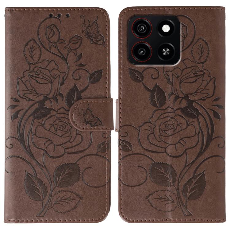 Rose Butterfly Embossed Leather Phone Case, For ZTE Blade A35