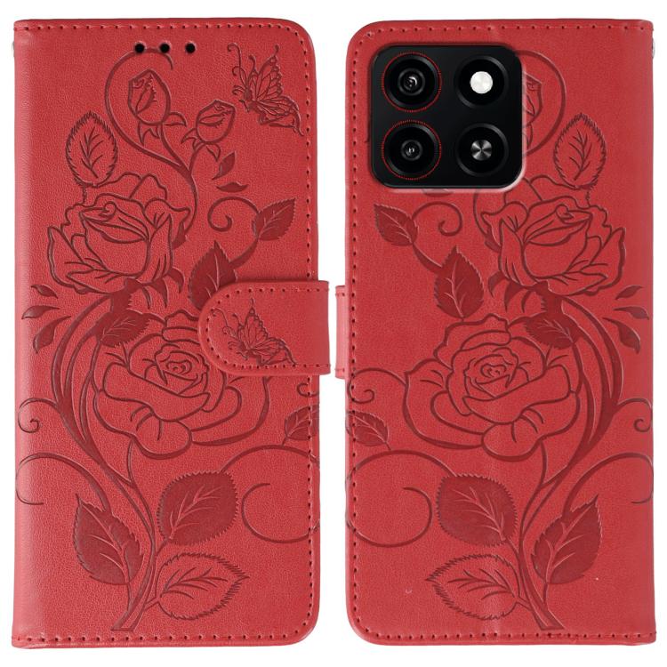 Rose Butterfly Embossed Leather Phone Case, For ZTE Blade A35