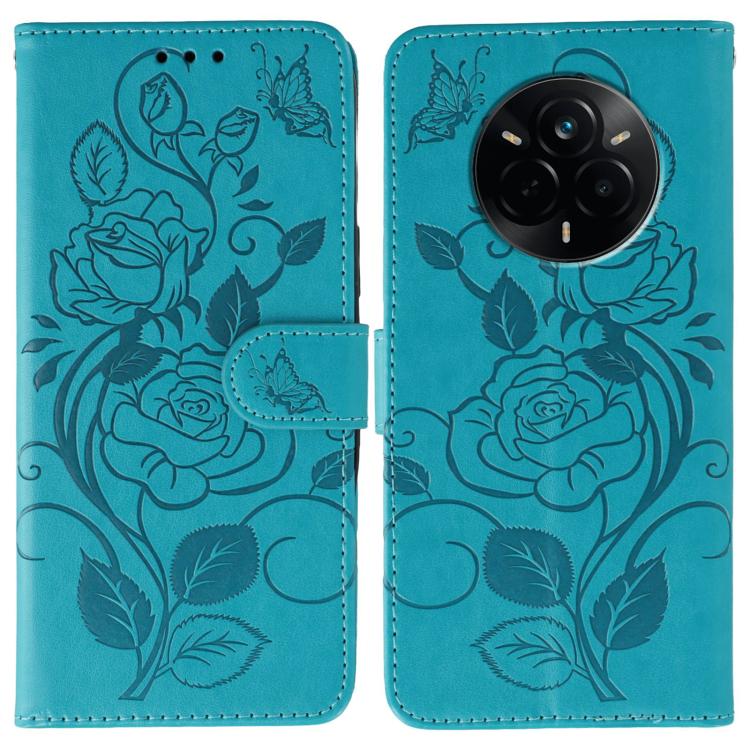 Rose Butterfly Embossed Leather Phone Case, For Realme 14 Pro+, For Realme 14 Pro, For Realme 14x, For Realme GT 7 Pro