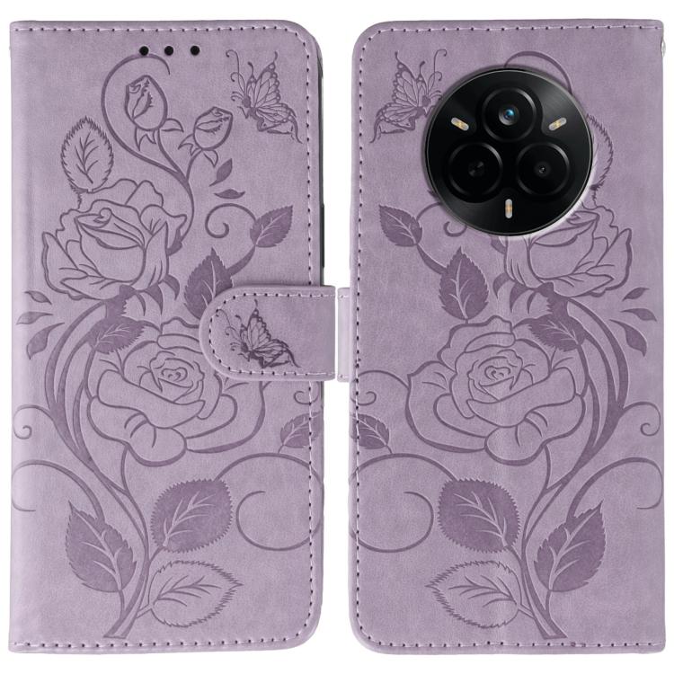 Rose Butterfly Embossed Leather Phone Case, For Realme 14 Pro+, For Realme 14 Pro, For Realme 14x, For Realme GT 7 Pro
