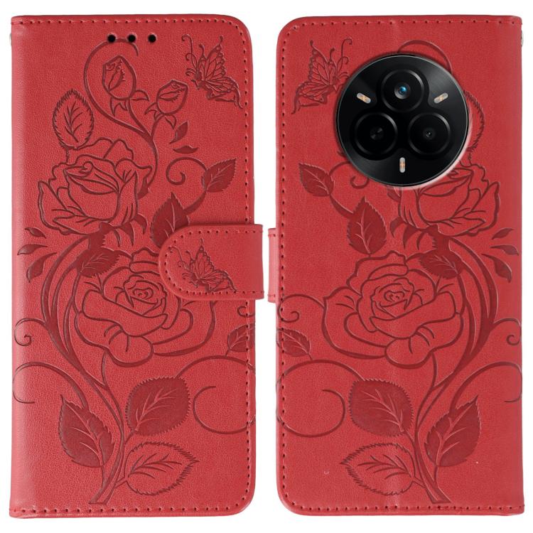Rose Butterfly Embossed Leather Phone Case, For Realme 14 Pro+, For Realme 14 Pro, For Realme 14x, For Realme GT 7 Pro
