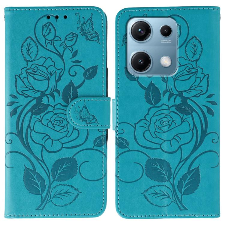 Rose Butterfly Embossed Leather Phone Case, For Redmi A5 4G 171.7mm, For Redmi Note 14S 4G Global, For Redmi Note 14 Pro 4G Global, For Redmi Note 14 4G 163.25mm Global, For Redmi Note 14 Pro+ 5G