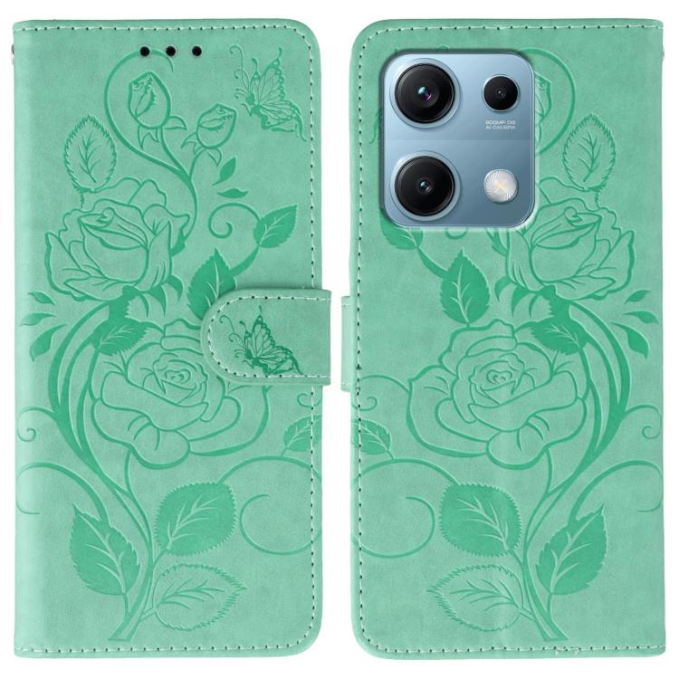Rose Butterfly Embossed Leather Phone Case, For Redmi A5 4G 171.7mm, For Redmi Note 14S 4G Global, For Redmi Note 14 Pro 4G Global, For Redmi Note 14 4G 163.25mm Global, For Redmi Note 14 Pro+ 5G