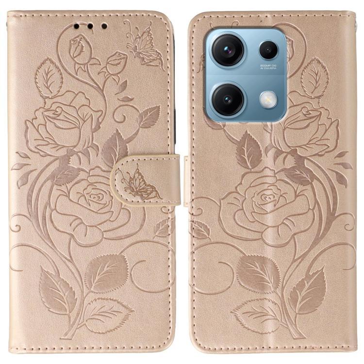Rose Butterfly Embossed Leather Phone Case, For Redmi A5 4G 171.7mm, For Redmi Note 14S 4G Global, For Redmi Note 14 Pro 4G Global, For Redmi Note 14 4G 163.25mm Global, For Redmi Note 14 Pro+ 5G