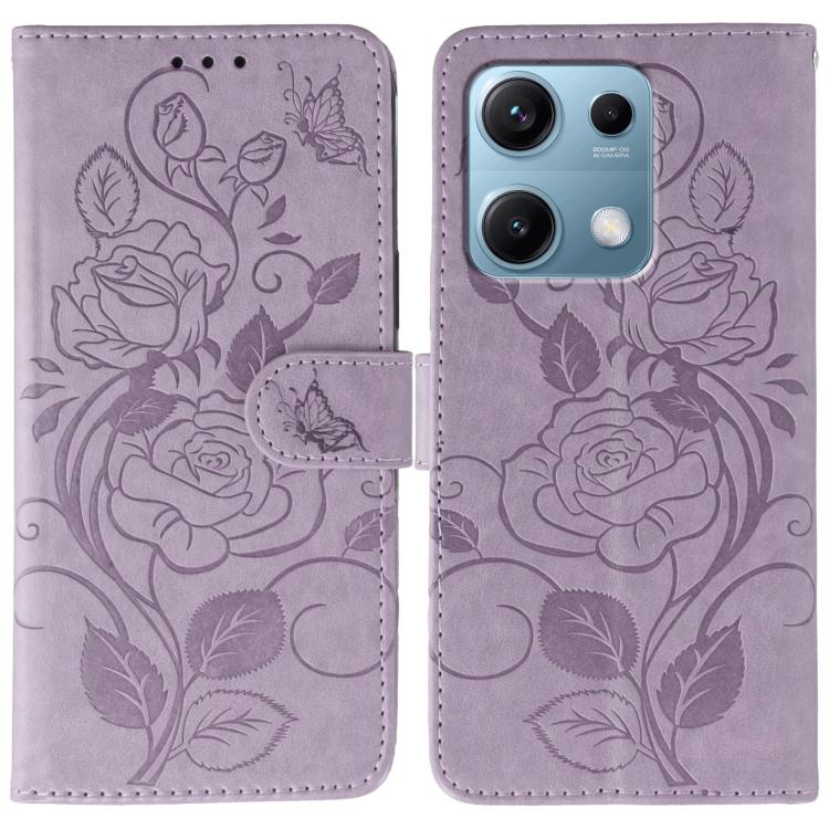 Rose Butterfly Embossed Leather Phone Case, For Redmi A5 4G 171.7mm, For Redmi Note 14S 4G Global, For Redmi Note 14 Pro 4G Global, For Redmi Note 14 4G 163.25mm Global, For Redmi Note 14 Pro+ 5G