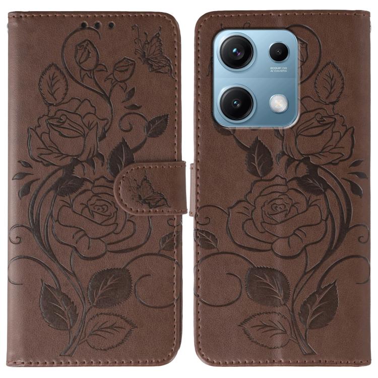 Rose Butterfly Embossed Leather Phone Case, For Redmi A5 4G 171.7mm, For Redmi Note 14S 4G Global, For Redmi Note 14 Pro 4G Global, For Redmi Note 14 4G 163.25mm Global, For Redmi Note 14 Pro+ 5G