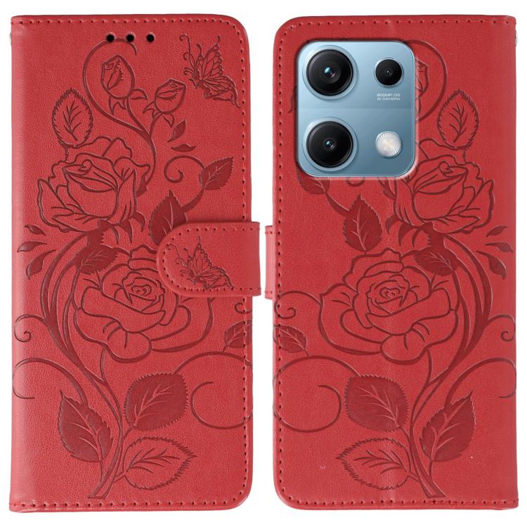 Rose Butterfly Embossed Leather Phone Case, For Redmi A5 4G 171.7mm, For Redmi Note 14S 4G Global, For Redmi Note 14 Pro 4G Global, For Redmi Note 14 4G 163.25mm Global, For Redmi Note 14 Pro+ 5G