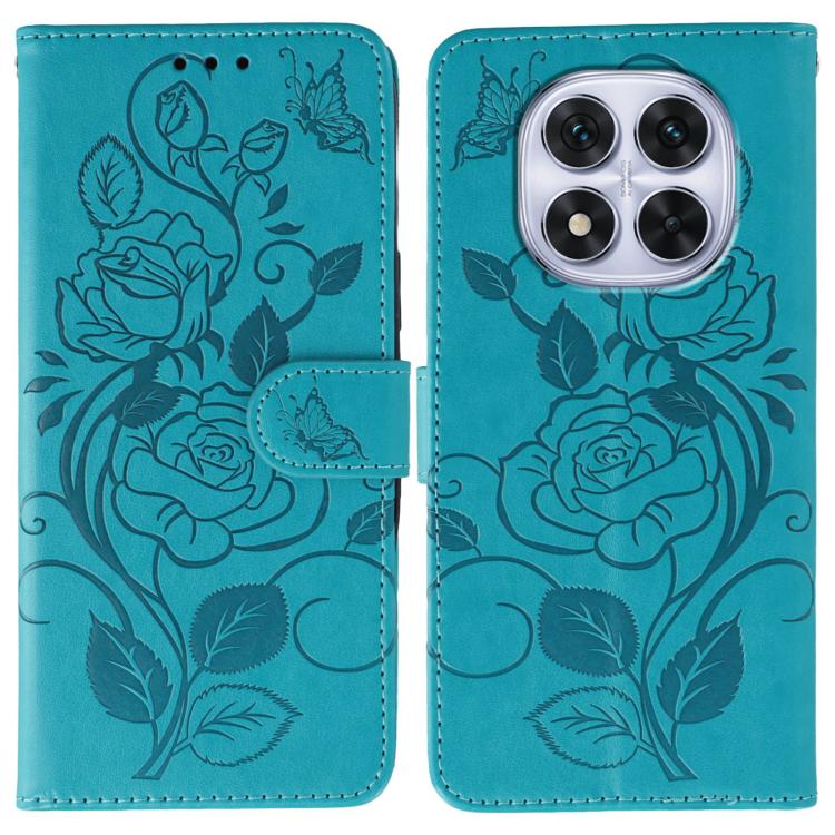 Rose Butterfly Embossed Leather Phone Case, For Redmi A5 4G 171.7mm, For Redmi Note 14S 4G Global, For Redmi Note 14 Pro 4G Global, For Redmi Note 14 4G 163.25mm Global, For Redmi Note 14 Pro+ 5G