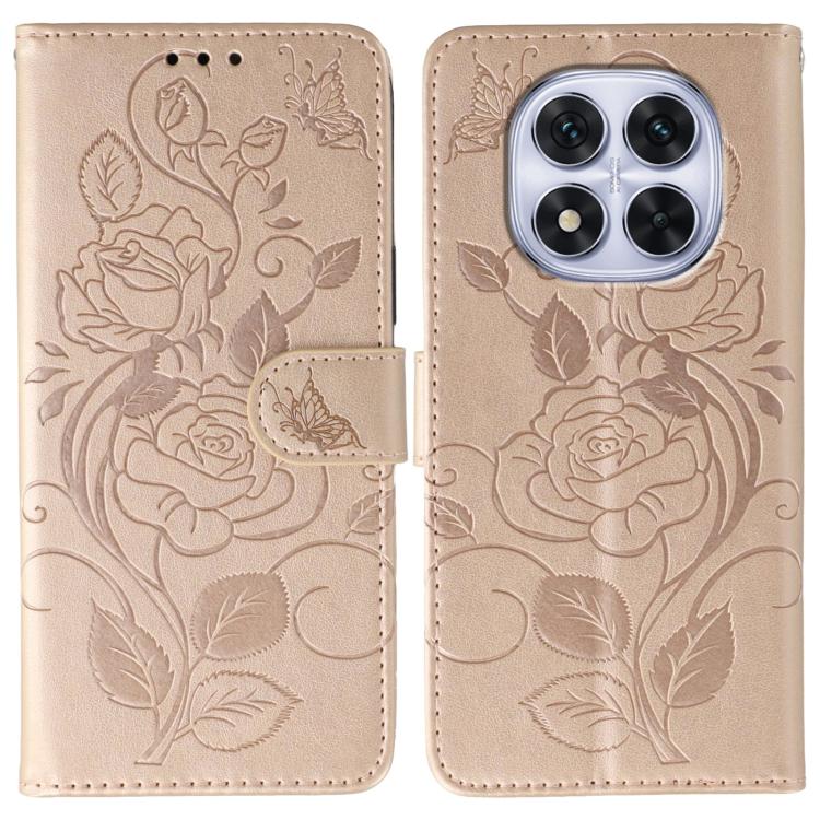 Rose Butterfly Embossed Leather Phone Case, For Redmi A5 4G 171.7mm, For Redmi Note 14S 4G Global, For Redmi Note 14 Pro 4G Global, For Redmi Note 14 4G 163.25mm Global, For Redmi Note 14 Pro+ 5G