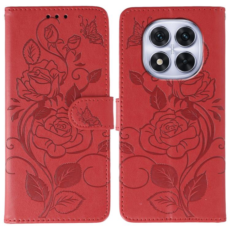 Rose Butterfly Embossed Leather Phone Case, For Redmi A5 4G 171.7mm, For Redmi Note 14S 4G Global, For Redmi Note 14 Pro 4G Global, For Redmi Note 14 4G 163.25mm Global, For Redmi Note 14 Pro+ 5G