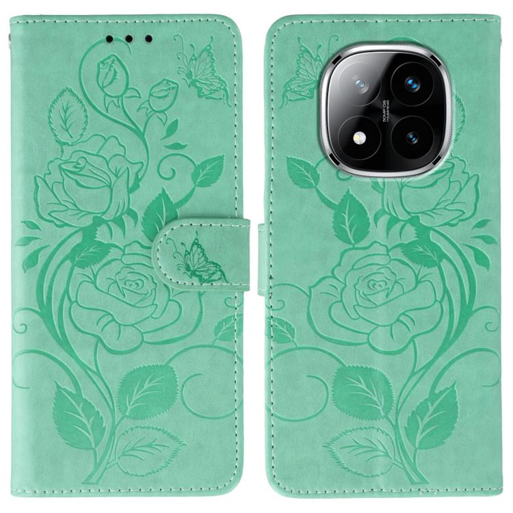 Rose Butterfly Embossed Leather Phone Case, For Redmi A5 4G 171.7mm, For Redmi Note 14S 4G Global, For Redmi Note 14 Pro 4G Global, For Redmi Note 14 4G 163.25mm Global, For Redmi Note 14 Pro+ 5G