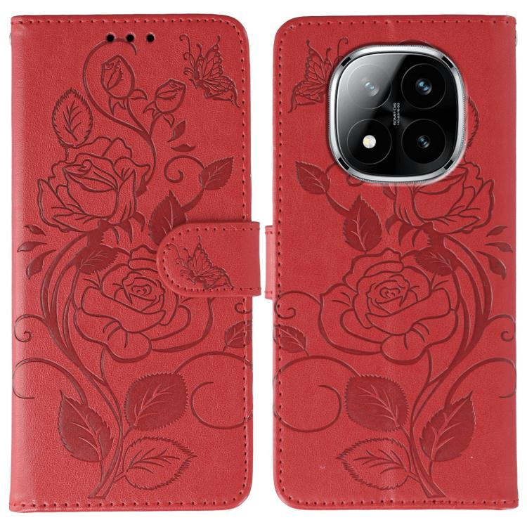 Rose Butterfly Embossed Leather Phone Case, For Redmi A5 4G 171.7mm, For Redmi Note 14S 4G Global, For Redmi Note 14 Pro 4G Global, For Redmi Note 14 4G 163.25mm Global, For Redmi Note 14 Pro+ 5G