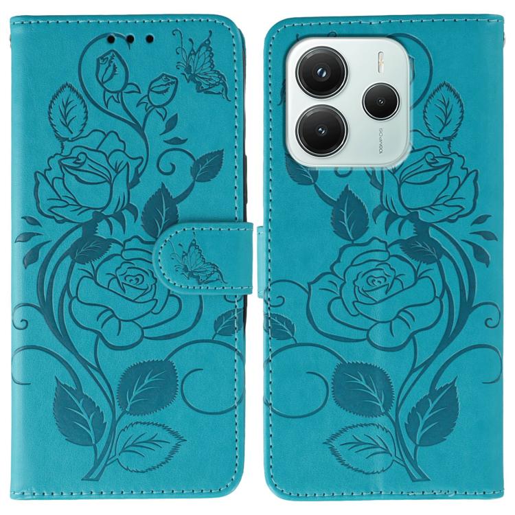 Rose Butterfly Embossed Leather Phone Case, For Redmi A5 4G 171.7mm, For Redmi Note 14S 4G Global, For Redmi Note 14 Pro 4G Global, For Redmi Note 14 4G 163.25mm Global, For Redmi Note 14 Pro+ 5G