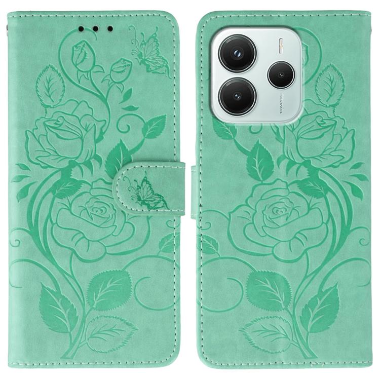 Rose Butterfly Embossed Leather Phone Case, For Redmi A5 4G 171.7mm, For Redmi Note 14S 4G Global, For Redmi Note 14 Pro 4G Global, For Redmi Note 14 4G 163.25mm Global, For Redmi Note 14 Pro+ 5G