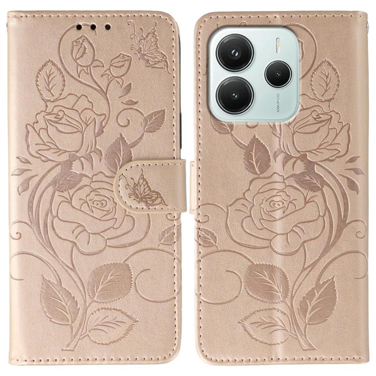 Rose Butterfly Embossed Leather Phone Case, For Redmi A5 4G 171.7mm, For Redmi Note 14S 4G Global, For Redmi Note 14 Pro 4G Global, For Redmi Note 14 4G 163.25mm Global, For Redmi Note 14 Pro+ 5G