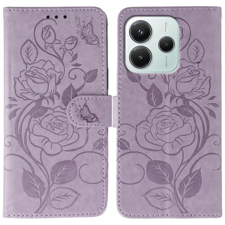 Rose Butterfly Embossed Leather Phone Case, For Redmi A5 4G 171.7mm, For Redmi Note 14S 4G Global, For Redmi Note 14 Pro 4G Global, For Redmi Note 14 4G 163.25mm Global, For Redmi Note 14 Pro+ 5G