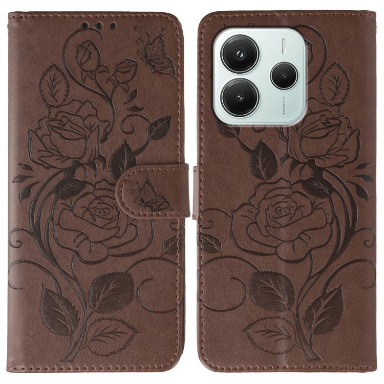 Rose Butterfly Embossed Leather Phone Case, For Redmi A5 4G 171.7mm, For Redmi Note 14S 4G Global, For Redmi Note 14 Pro 4G Global, For Redmi Note 14 4G 163.25mm Global, For Redmi Note 14 Pro+ 5G