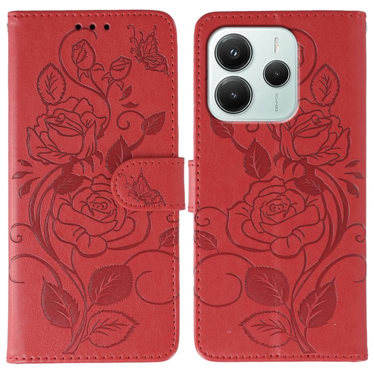 Rose Butterfly Embossed Leather Phone Case, For Redmi A5 4G 171.7mm, For Redmi Note 14S 4G Global, For Redmi Note 14 Pro 4G Global, For Redmi Note 14 4G 163.25mm Global, For Redmi Note 14 Pro+ 5G