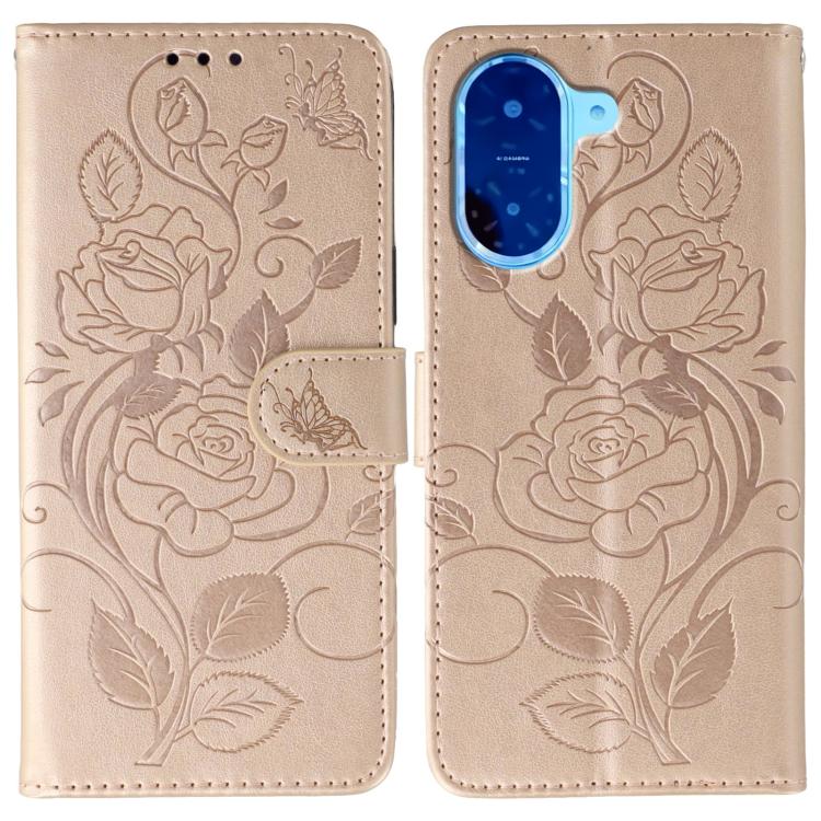 Rose Butterfly Embossed Leather Phone Case, For Redmi A5 4G 171.7mm, For Redmi Note 14S 4G Global, For Redmi Note 14 Pro 4G Global, For Redmi Note 14 4G 163.25mm Global, For Redmi Note 14 Pro+ 5G