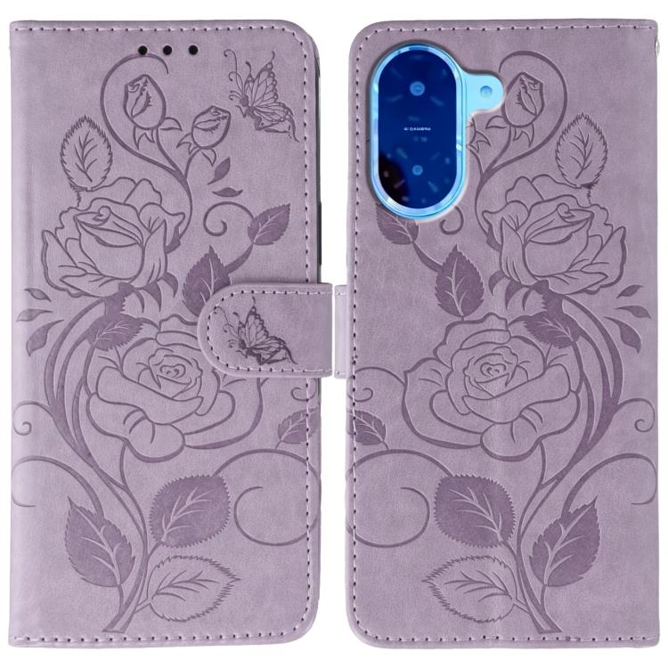 Rose Butterfly Embossed Leather Phone Case, For Redmi A5 4G 171.7mm, For Redmi Note 14S 4G Global, For Redmi Note 14 Pro 4G Global, For Redmi Note 14 4G 163.25mm Global, For Redmi Note 14 Pro+ 5G