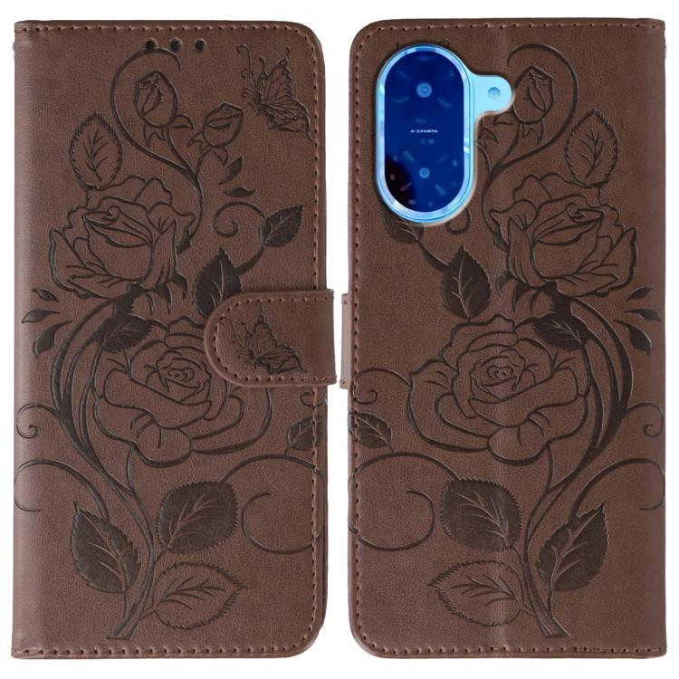 Rose Butterfly Embossed Leather Phone Case, For Redmi A5 4G 171.7mm, For Redmi Note 14S 4G Global, For Redmi Note 14 Pro 4G Global, For Redmi Note 14 4G 163.25mm Global, For Redmi Note 14 Pro+ 5G