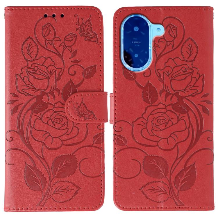 Rose Butterfly Embossed Leather Phone Case, For Redmi A5 4G 171.7mm, For Redmi Note 14S 4G Global, For Redmi Note 14 Pro 4G Global, For Redmi Note 14 4G 163.25mm Global, For Redmi Note 14 Pro+ 5G