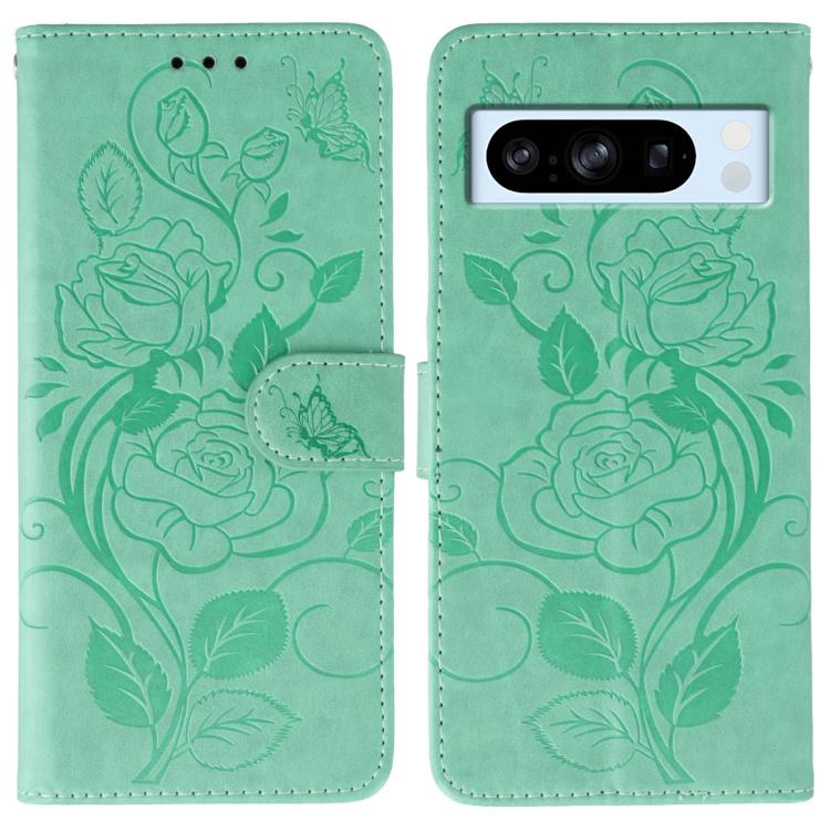 Rose Butterfly Embossed Leather Phone Case, For Google Pixel 10 Pro XL, For Google Pixel 9a, For Google Pixel 9 Pro, For Google Pixel 8a, For Google Pixel 8 Pro, For Google Pixel 8