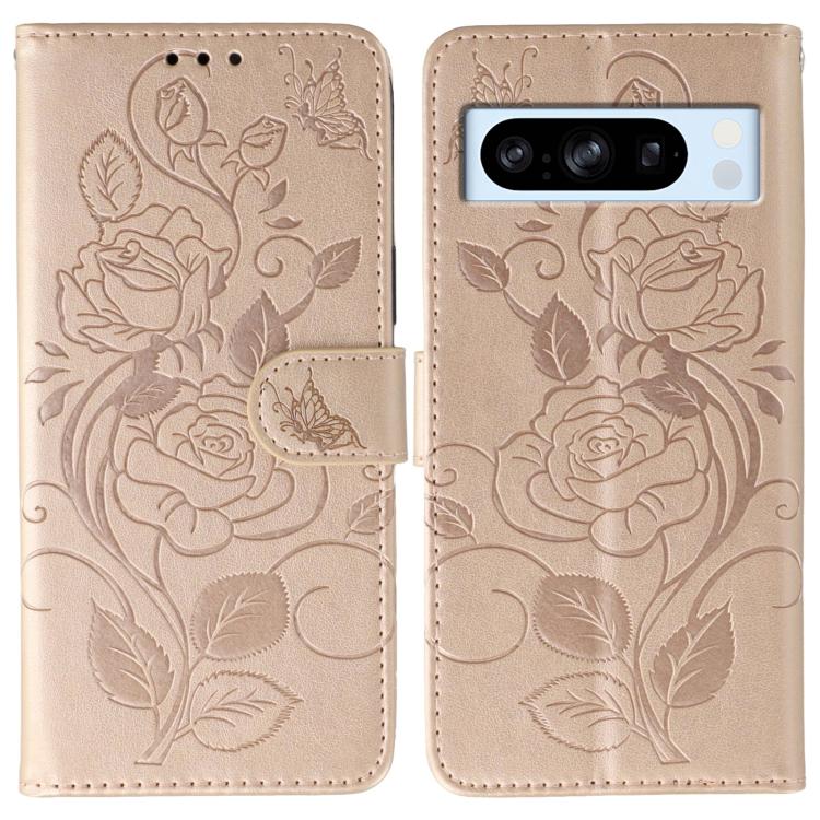 Rose Butterfly Embossed Leather Phone Case, For Google Pixel 10 Pro XL, For Google Pixel 9a, For Google Pixel 9 Pro, For Google Pixel 8a, For Google Pixel 8 Pro, For Google Pixel 8